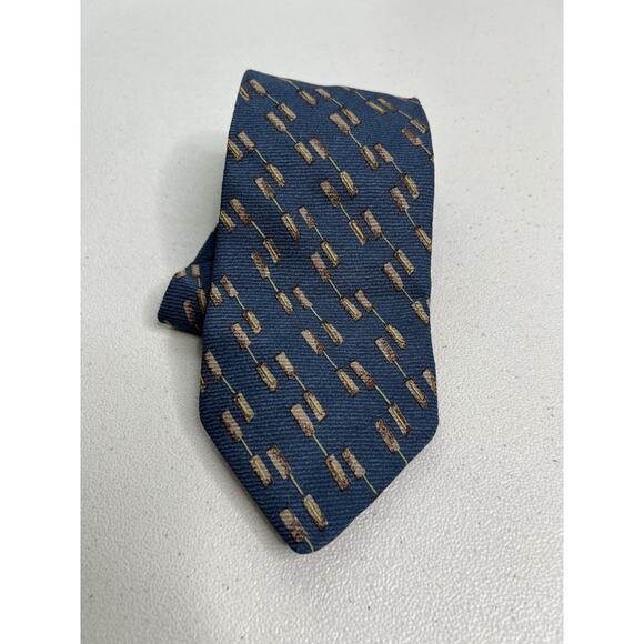 Joseph Abboud Blue with Brown Geometric 100% Silk Designer Tie - Picture 1 of 6